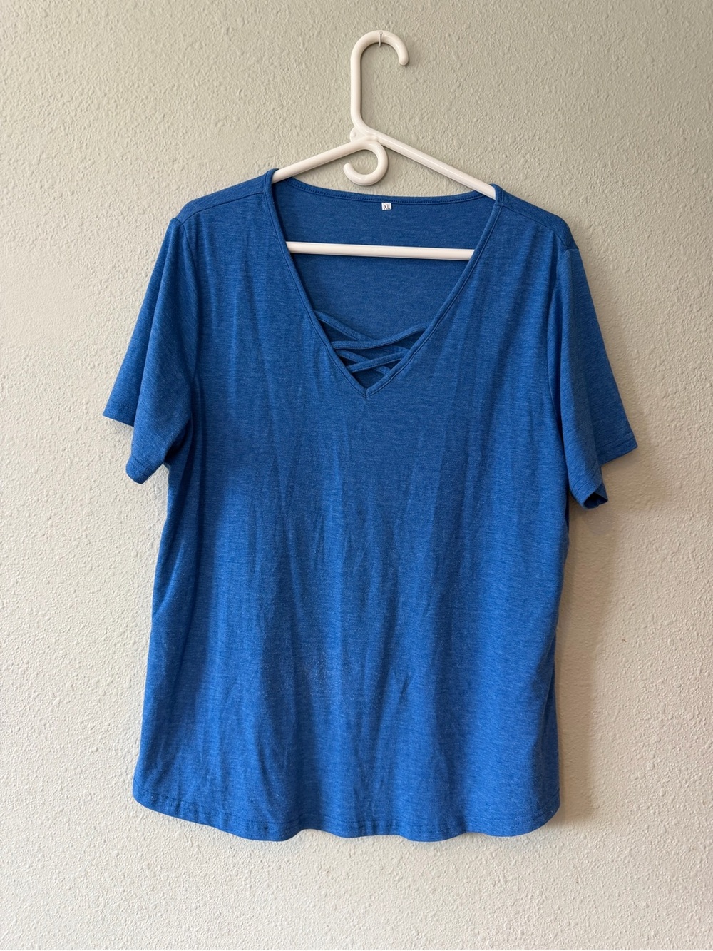 Blue V-Neck Crisscross Women's Tee